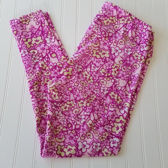 LuLaRoe Pants - LuLaRoe Pink & Pale Yellow Flowery Leggings